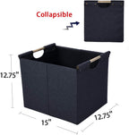 HOONEX Large Collapsible Storage Bins, Linen Fabric, 2 Pack, Storage Baskets with Wooden Carry Handles and Sturdy Heavy Cardboard, for Home, Office, Car, Nursery, Dark Grey