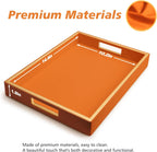 SANZIE Leather Tray Desktop Storage Organizer Premium Serving Tray Decorative Tray Valet Tray for Sundries Cosmetics Phone Wallet Cutlery, Rectangular, Orange