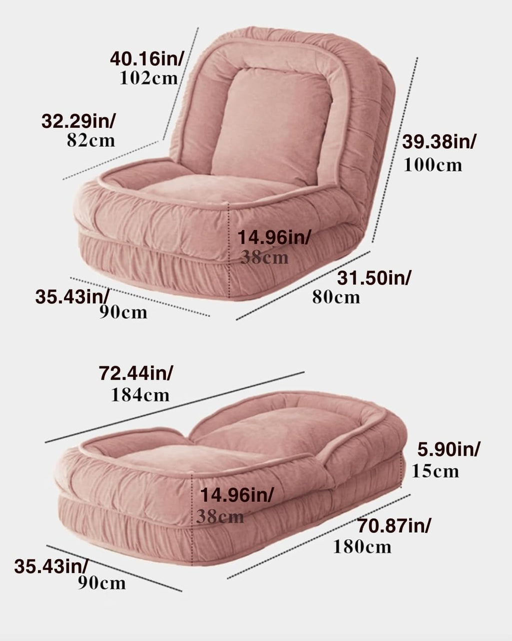 LouannTatami LOTATA 3-in-1 Lazy Sofa Bed - Adjustable Human Dog Bed Floor Chair for Adults Kids - Convertible Sleeper Chair Comfy Small Couch with Pillow for Living Room Bedroom(White)