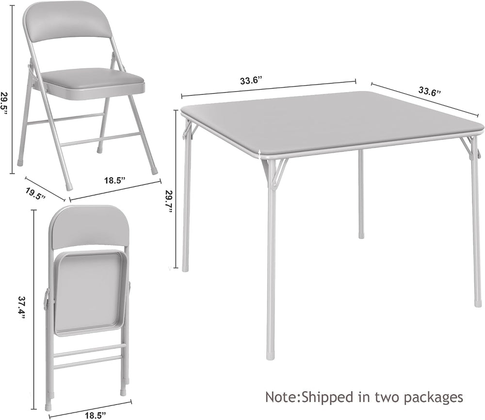 Folding Portable Card Table and Foldable Chair Set of 3, Pu Upholstered Folda...