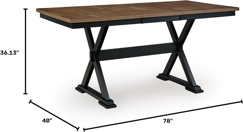 Signature Design by Ashley Farmhouse Counter Height Dining Table, Brown | Hardwood solids mango wood veneer and MDF substrate, Two-tone finish, 18 in self-storing butterfly leaf, Wildenauer Series