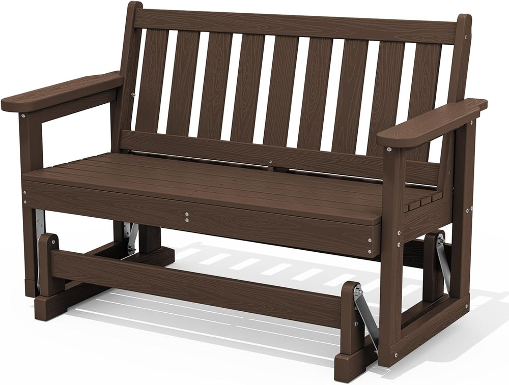 SERWALL 2-Person Glider Bench, HDPE, Weather-Resistant, Coffee