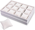 2 Pcs Velvet Watch Tray, 12 Grid Jewelry Organizer Stackable Tray Watch Bracelet Bangle Display Holder with Adjustable Pillows for Woman Man (Beige)