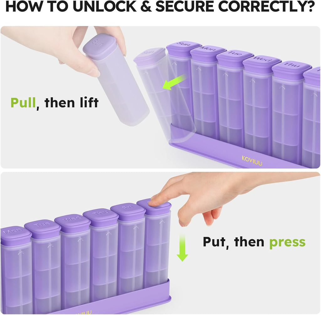 Weekly Pill Organizer 3X a Day, Detachable Pill Box 7 Day, Large 3 Times Daily Pill Case, Travel Pill Container Holder, Week Medication Dispenser Pillbox for Vitamin Supplement Medicine, Purple