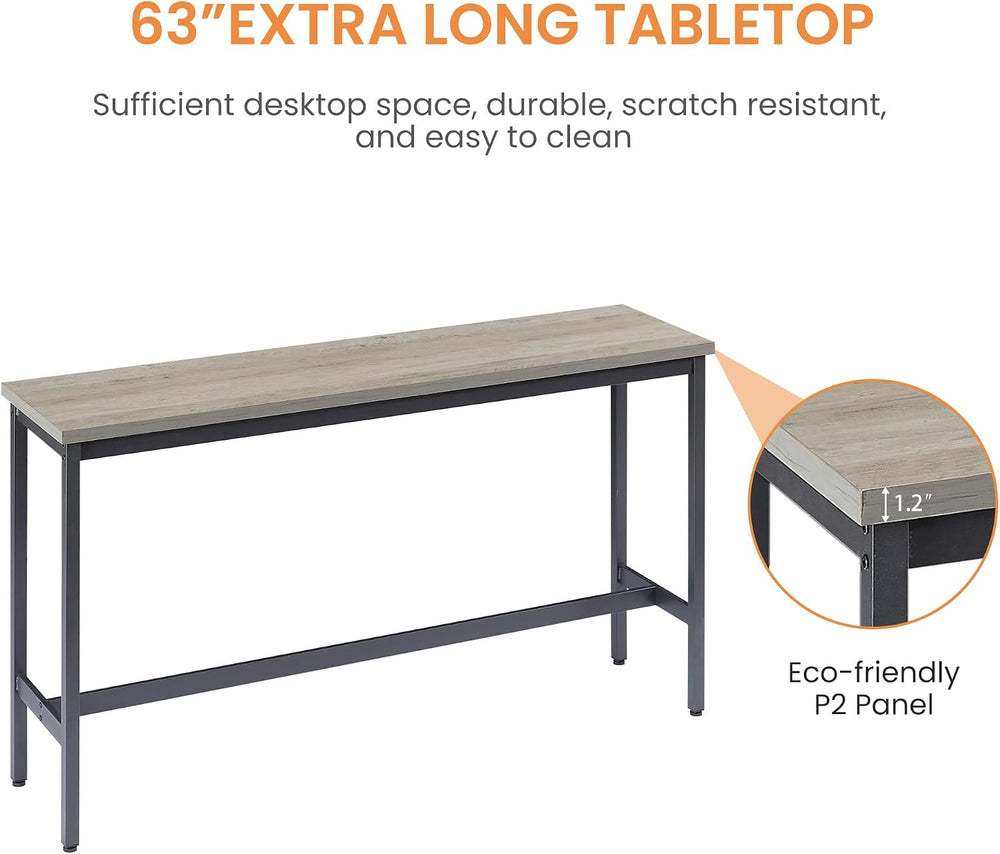 Tmsan 63" L Bar Table and Chairs Set for 3, 4 Piece Long Rectangle Pub B...