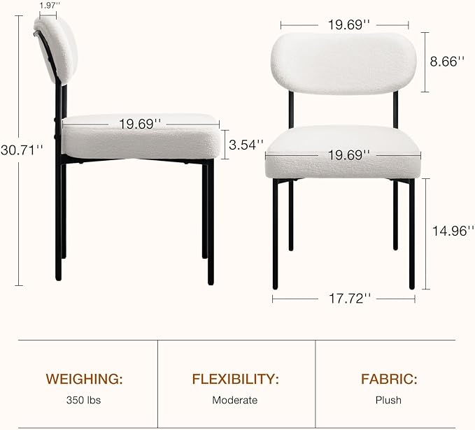 HOMMPA Dining Chairs Set of 4 Boucle Upholstered Kitchen Chairs with Curved Backrest Modern Dinner Chair with Metal Legs for Dining Room Living Room Vanity White