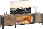Bestier TV Stand for 75/80/85 inch TV, LED Gaming Entertainment Center, Modern TV Cabinet with Glass Shelves for Living Room, Media Console with 2 Storage Drawers & Cabinets for Bedroom, Pinewood