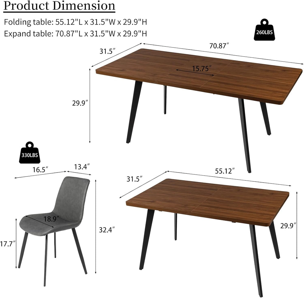 Zerifevni 70.87" Large Extendable Dining Kitchen Table with 6 Chairs | C...
