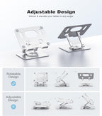 Tablet Stand, Swivel Ipad Stand with 360 Rotating Base, Adjustable Tablet Holder for Drawing, Compatible with iPad Pro/Air/Mini and More (Silver)