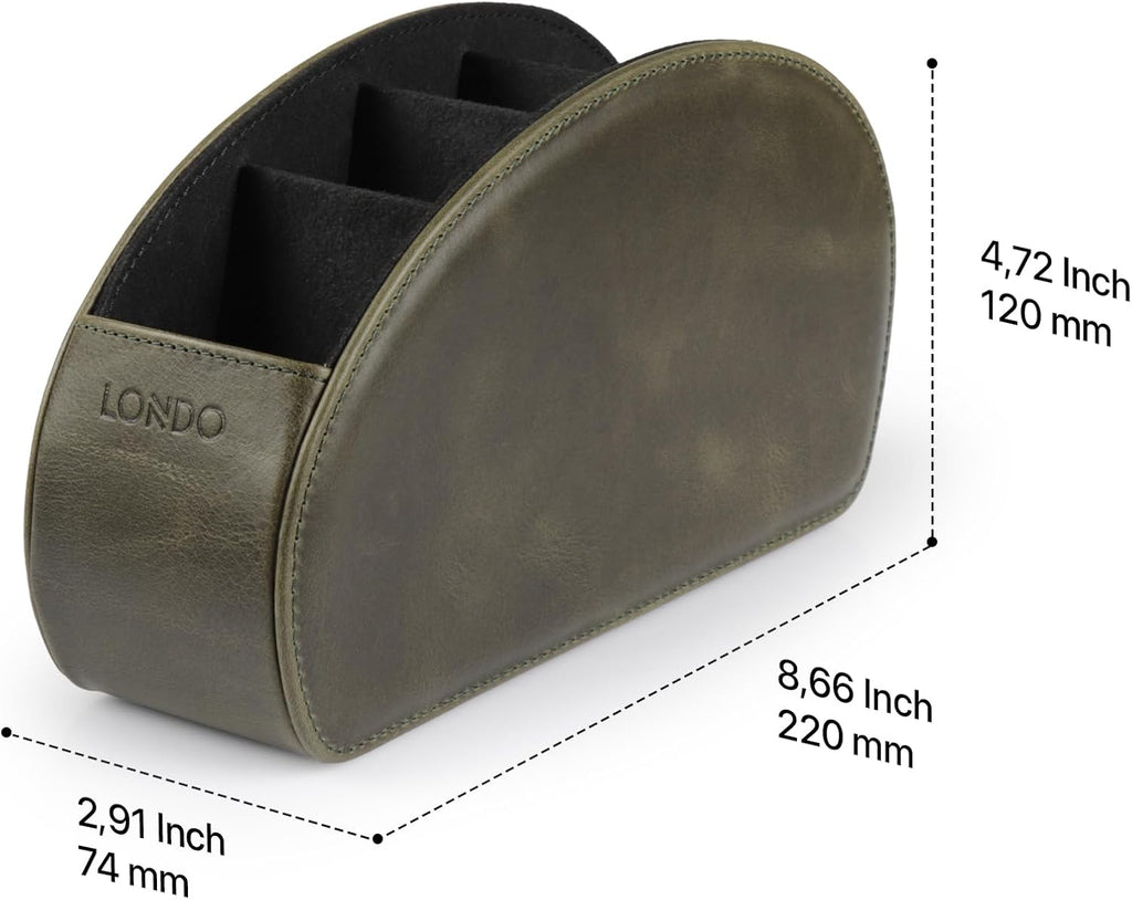 Londo Remote Control Holder with 5 Pockets - Store DVD, Blu-Ray, TV, Roku or Apple TV Remotes - Italian Genuine Leather with Suede Lining - Slim, Compact Living or Bedroom Storage