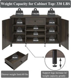 FATORRI Industrial Coffee Bar Cabinet with Drawer and Wine Rack, Sideboard Buffet Storage Cabinet with Door, Farmhouse Credenza Cupboard for Kitchen (Walnut Brown)