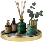 Makeup Perfume Organizer Round Bathroom Vanity Tray Decorative Dresser Tray Countertop Organizer Tray for Cosmetics,Green