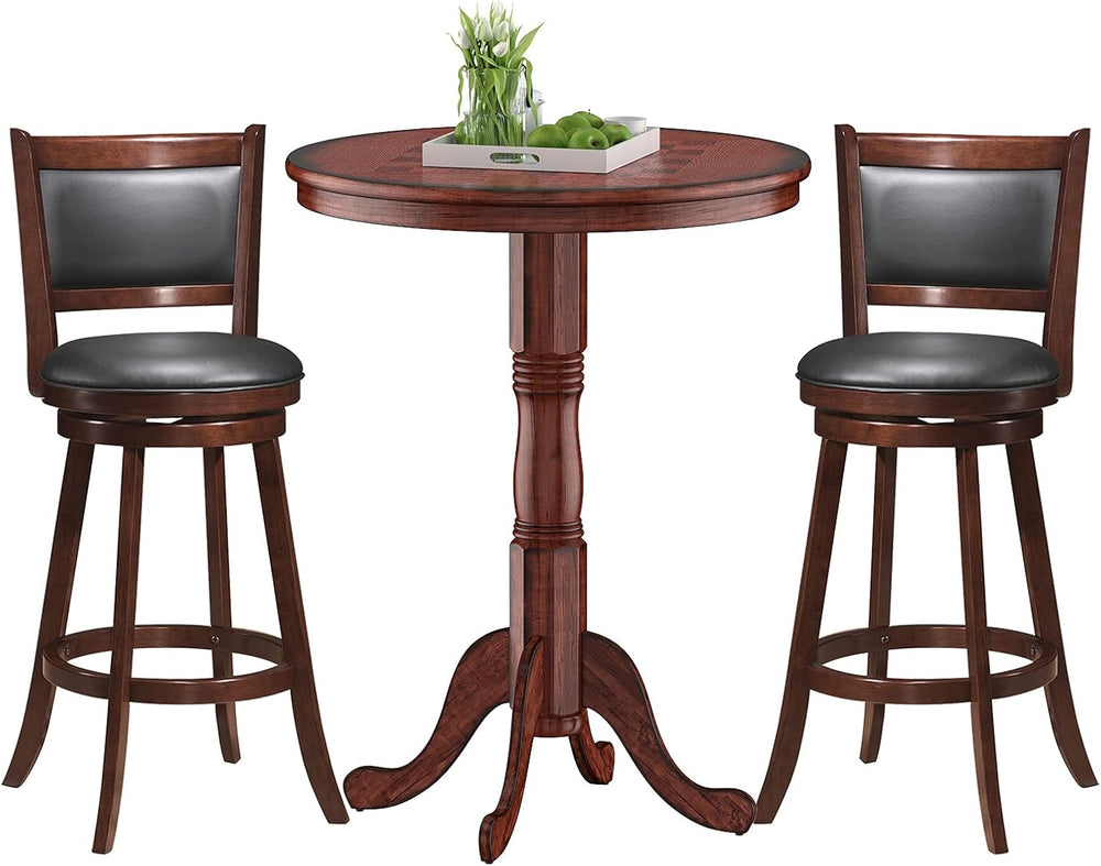3 Piece Bar Table and Chairs Set, Round Counter Height Dining Table with Ches...