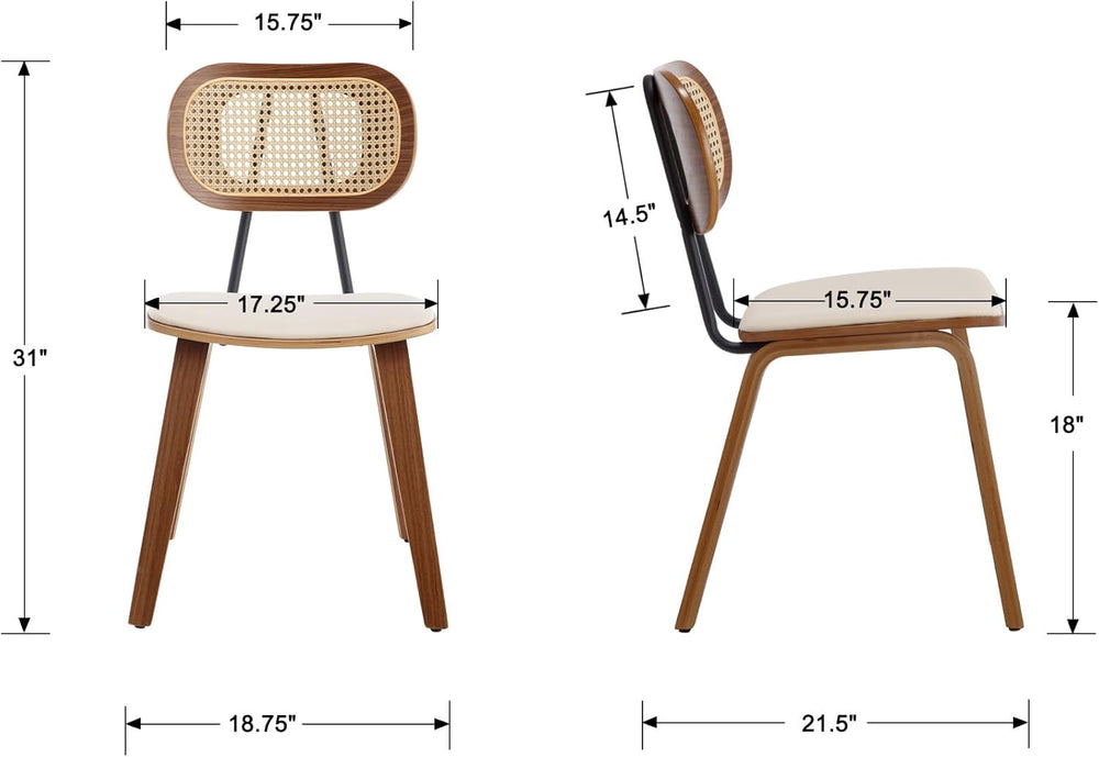 CIMOTA Mid Century Modern Dining Chairs Set of 4, Rattan Back Kitchen Chairs ...