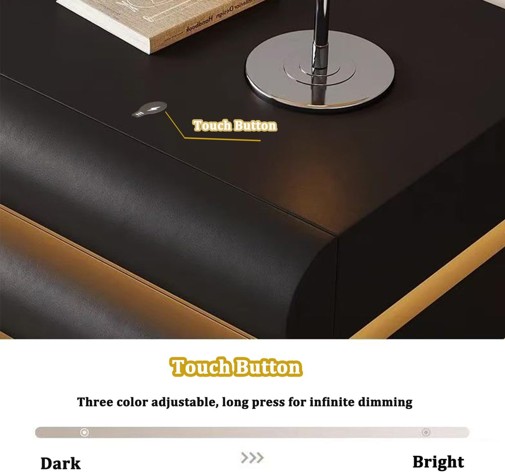 White Night Stand with LED Light, Leather Nightstand, Modern Bedside Table | ...