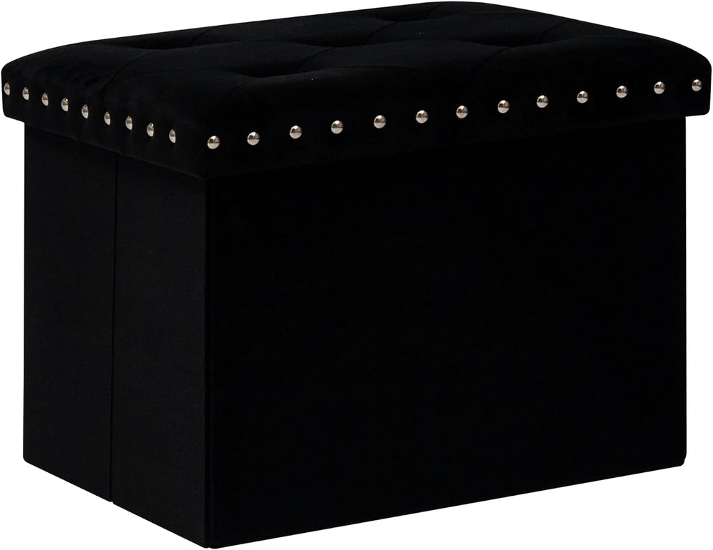 B FSOBEIIALEO Storage Ottoman Cube, 16.5" Velvet Folding Ottoman, Black ...