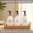 Shampoo Conditioner Body Wash Dispenser Set - Refillable Matte Plastic Cylindrical Bottles, 16.9 oz Pump Containers, Minimalist Bathroom Organization, Pack of 3 [White-Silver]