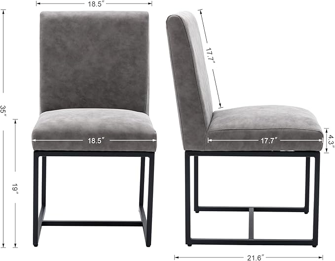 CIMOTA Modern Dining Chairs Set of 4, Leather Dining Room Chairs Upholstered Mid Century Armless Guest Side Chair with Black Base for Dining Room/Kitchen, Vintage Grey 4PCS