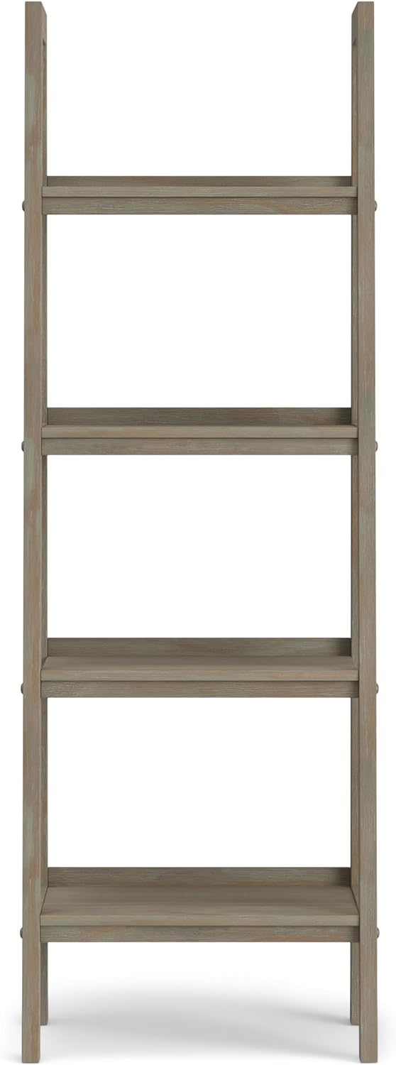 SIMPLIHOME Sawhorse SOLID WOOD 24 Inch Modern Industrial Ladder Shelf in Distressed Grey, For the Living Room, Study Room and Office