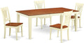 East West Furniture QUPL5-WHI-W 5 Piece Modern Dining Table Set Includes a Rectangle Wooden Table with Butterfly Leaf and 4 Dining Chairs, 40x78 Inch, Buttermilk & Cherry