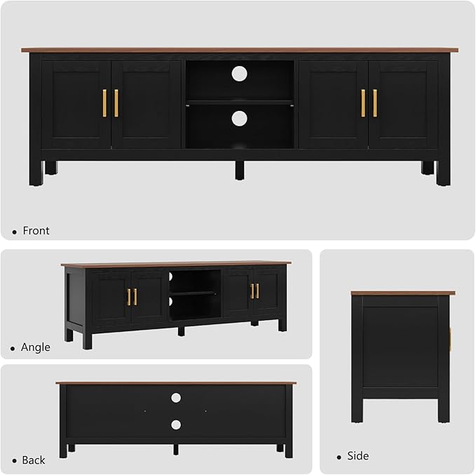 ARTPOWER 63 Inch TV Stand for Living Room TVs up to 75", Farmhouse Entertainment Center with Storage, Black TV Console with Cabinet, Under TV Cabinet for Bedroom