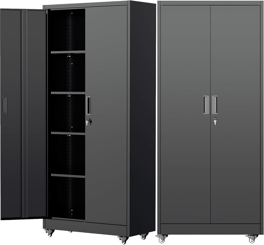 Pataku 73" Metal Storage Cabinet with Wheels, Garage Storage Cabinet wit...