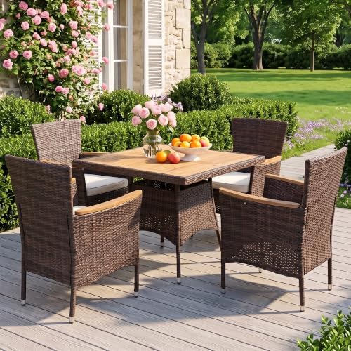 Wisteria Lane 5-Pieces Patio Dining Sets, Rattan Outdoor Table and Chairs wit...