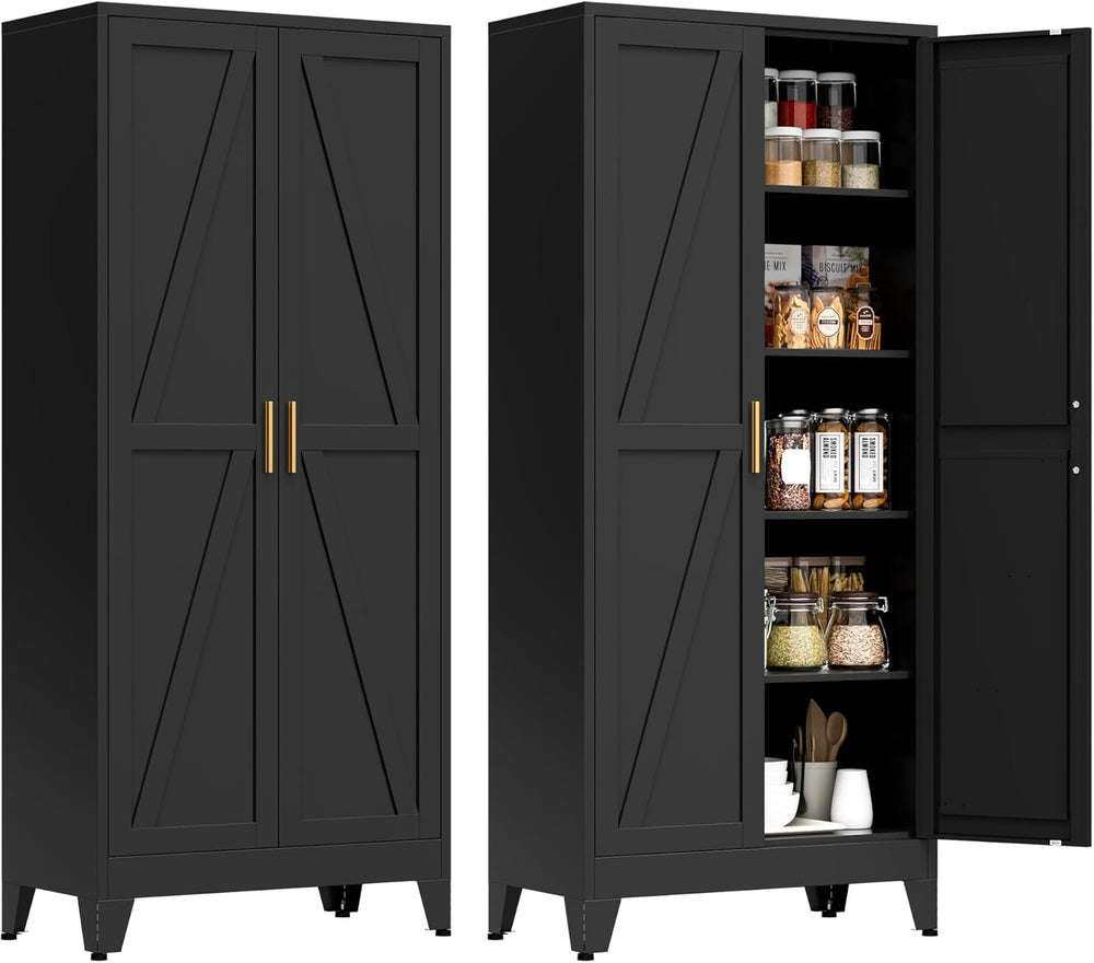 71" Tall Metal Pantry Cabinet, Kitchen Storage Cabinet with 2 Doors and ...