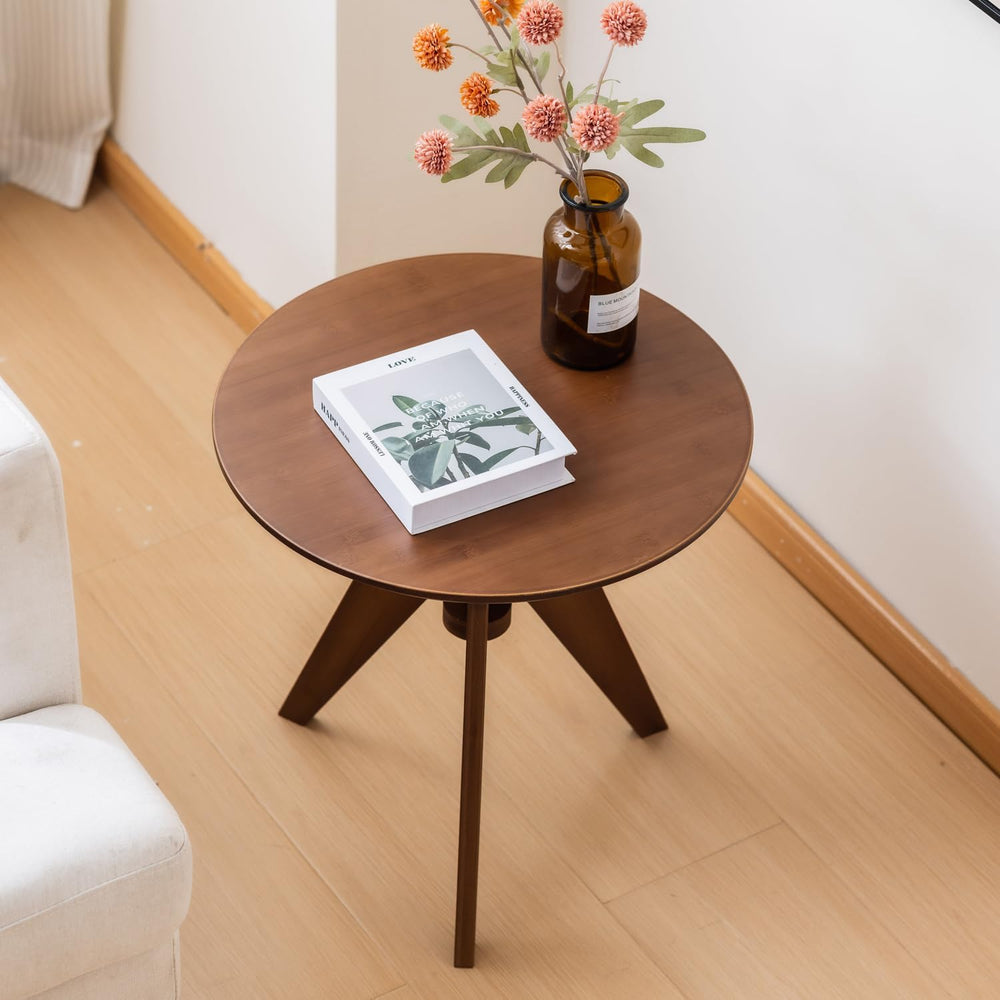 Maydear Bamboo Round Side Table Small Accent Table or Coffee Table for Living...