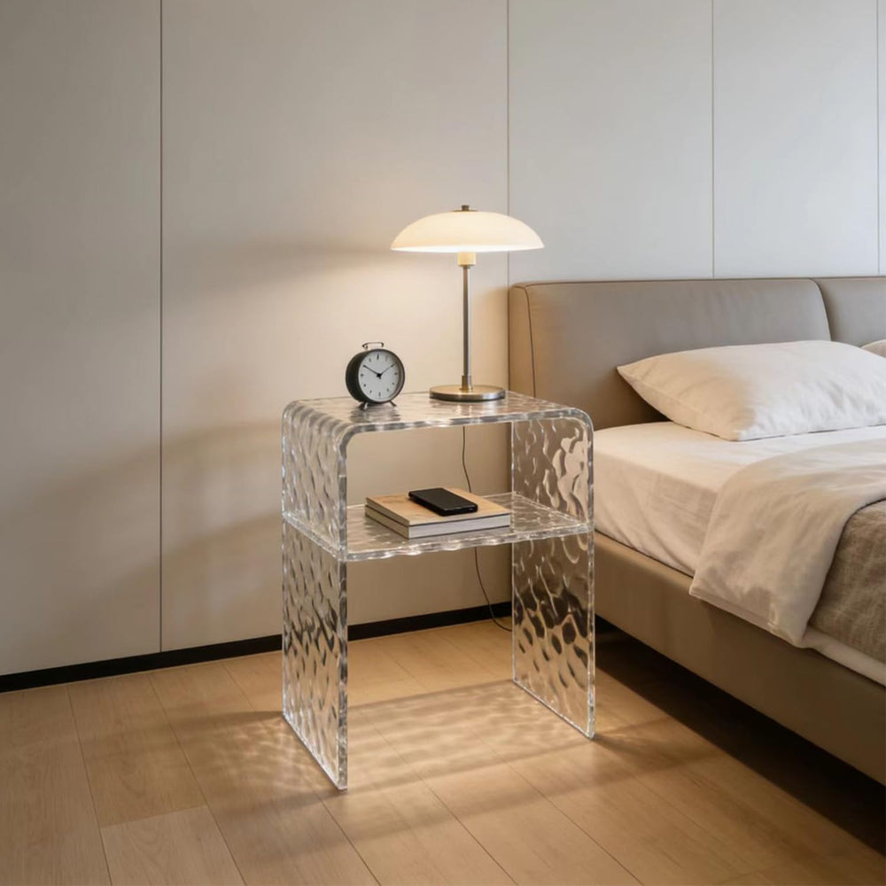 Acrylic 2-Tier End Table – 23.6”H Modern Nightstand with Shelf, Sturdy Bedsid...