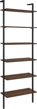 Coaster Home Furnishings - Owens - Wood and Metal - 6-Shelf Wall Mounted Bookshelf with Ladder Design and Transitional Style - Home Office & Living Room - 96-Inch - Walnut & Black - 980072