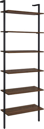 Coaster Home Furnishings - Owens - Wood and Metal - 6-Shelf Wall Mounted Bookshelf with Ladder Design and Transitional Style - Home Office & Living Room - 96-Inch - Walnut & Black - 980072