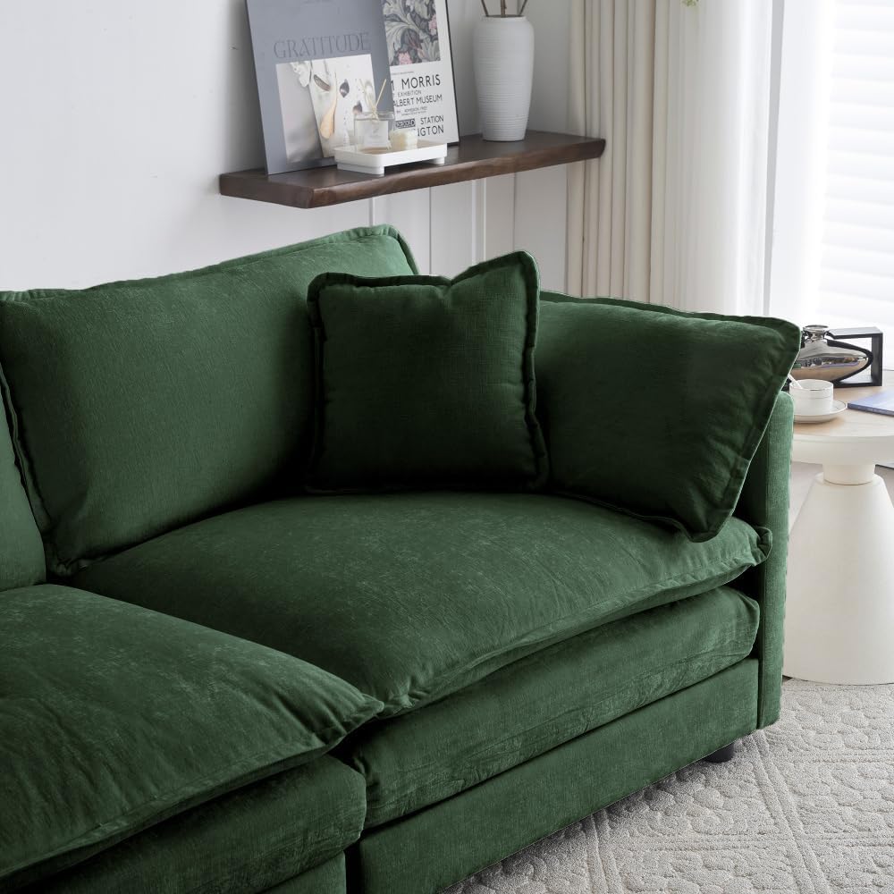 Chenille Ottoman Footrest for 2, 3, and 4 Seater Sofas, Green (Green + Chenil...