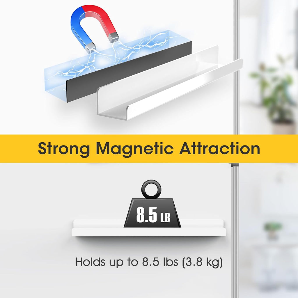 NiHome Magnetic White Acrylic Book Shelves 2-Pack, 17'' for Whiteboard, Classroom and Fridge Storage, Sleek Design for Large Picture Books and File Holders, Holds up to 8.5 lbs