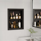 Solid Wood 14 X 18 Recessed Medicine Cabinet,2-Tier, Medicine Cabinet Organizer,Wall Niche, Bathroom Wall Cabinet Black