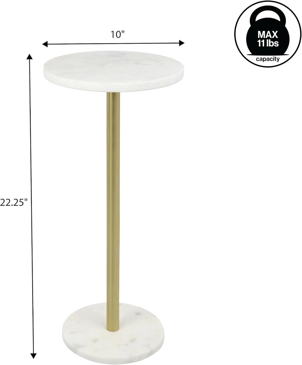 JONATHAN Y Cogsen 22.25" Round Marble Pedestal Drink Table, White/Gold |...