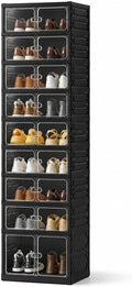 UFORU 9-Tier Black Foldable Shoe Rack,18-Pair Organizer with Magnetic Doors | Dustproof Enclosed Storage with Clear Magnetic Doors,Easy to Assemble for Closets,Entryways,Bedrooms ,Large Boxes