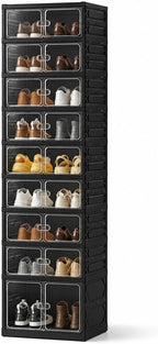 UFORU 9-Tier Black Foldable Shoe Rack,18-Pair Organizer with Magnetic Doors | Dustproof Enclosed Storage with Clear Magnetic Doors,Easy to Assemble for Closets,Entryways,Bedrooms ,Large Boxes