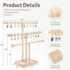 POVETIRE Headband Holder Stand Storage for Baby, 3 Tier Wooden Bow Organizer for Girls Hair Bows, Infant Hair Accessories Rack Display for Nursery Decor