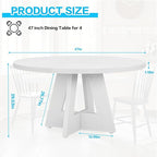 47" Round Dining Table for 4-6, Modern Small Dinner Table Farmhouse Round Kitchen Tables with Wooden Cross Base for Dining Room, Kitchen, Living Room, White