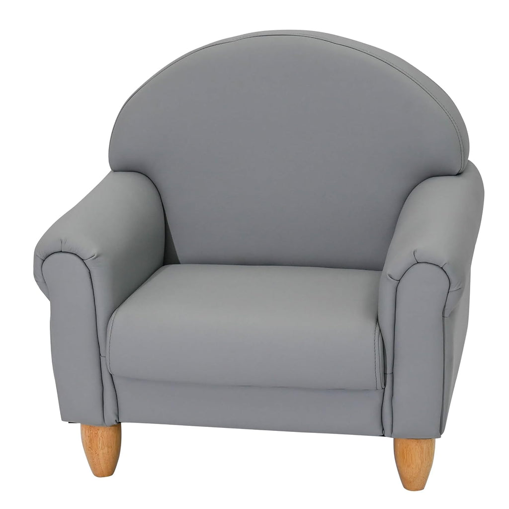Children's Factory Upholstered Toddler Chair for Classroom, Chair, Gray | 2-in-1 Adjustible Height, Water-Resistant Vegan Leather Kids Chair, Flexible Seating Classroom Furniture, includes 4" Legs