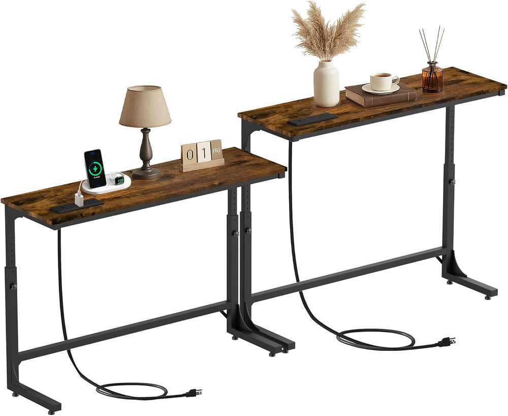 2 Pack 11.8" Wide Behind Couch Table with Charging Station | 11.8"W...