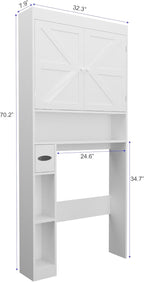 Over-The-Toilet Storage Cabinet with 2 Doors，Home Space-Saving Toilet Rack, Farmhouse Style for Bathroom, Restroom, Laundry