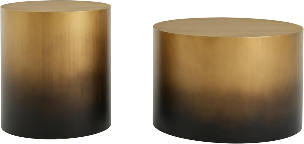 Merax 2-Piece Ombre Gradient Brass Black Iron Drum Table Set | Round Cylindri...