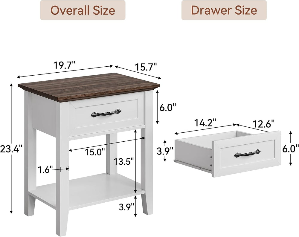 Side Table, Wood Coffee Table with Drawer Square Nightstand with Open Storage...