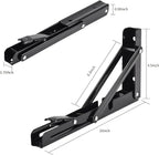 YUMORE Folding Shelf Brackets, 10 Inch Heavy Duty Collapsible Shelf Bracket, Black DIY L Bracket for Workbench Folding Table Hinge, Max Load: 330lb, 2 Pack