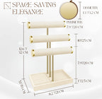 Flexzion 3 Tier Bracelet Holder Display Stand - Beige Velvet Bracelet Holder Organizer with Detachable T Bar - Jewelry Display Stand for Bracelets, Bangles, Necklace, Watches, Rings