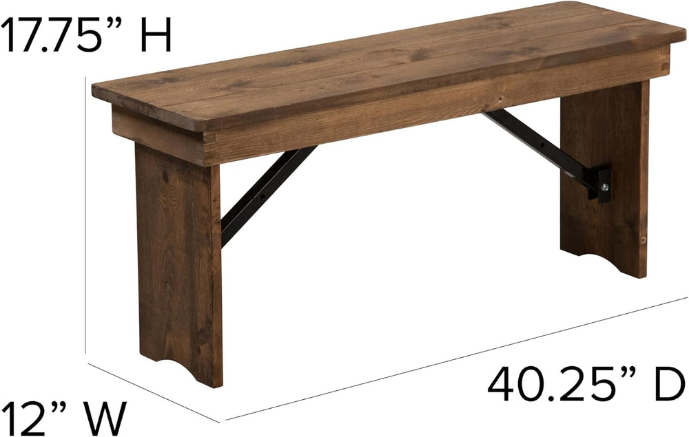 Merrick Lane Tinsley 40" x 12" Antique Rustic Solid Pine Folding Fa...