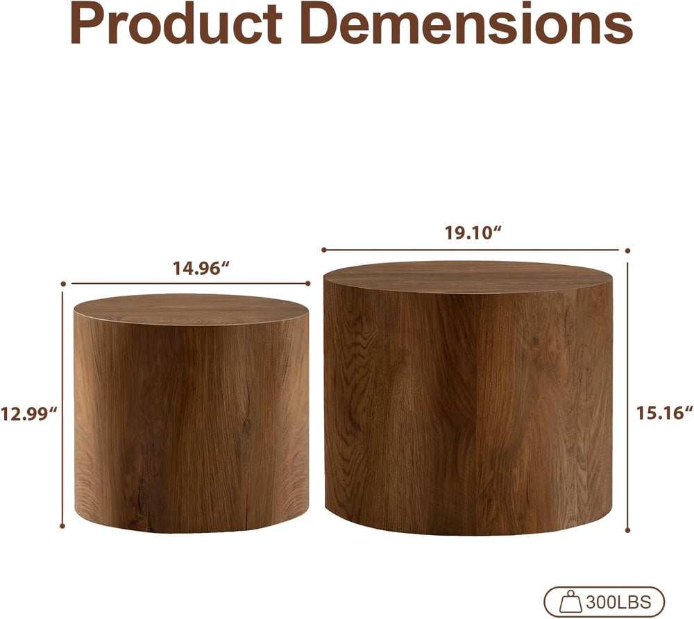 Round Coffee Table Set of 2,Modern Nesting Center Table with Non-Slip Feet | ...
