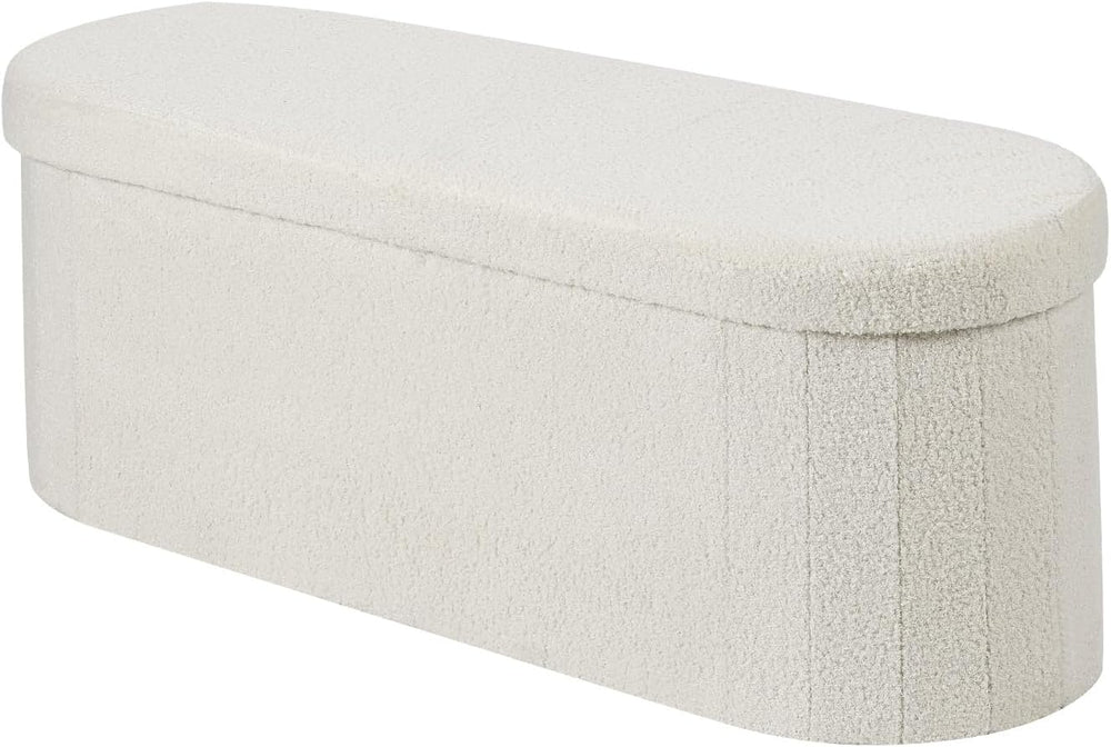 VEVOR Oval Storage Ottoman Bench, Foldable Teddy Fleece End of Bed Bench, Fol...